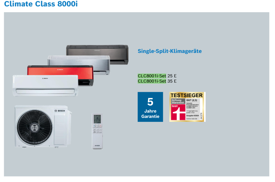 Bosch Climate 8000i Klimaanlage Übersicht