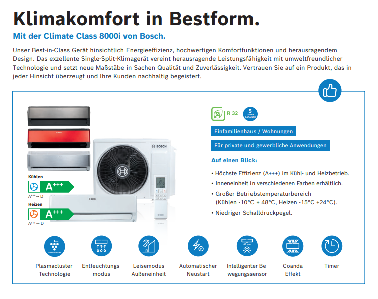 Bosch Klimaanlage Set mit Innen- und Außengerät